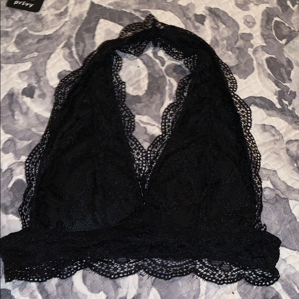 Black lace halter bralette